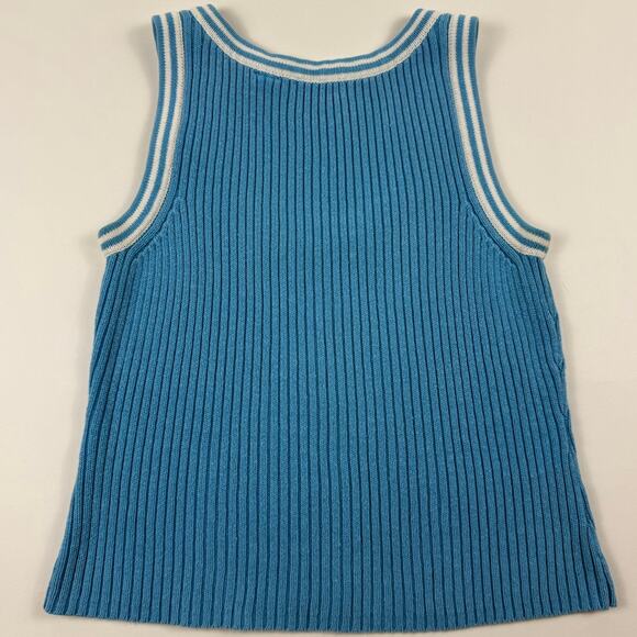 Y2K Blue Ribbed Knit Sweater Tank Top Scoop Neckline - Picture 5 of 5